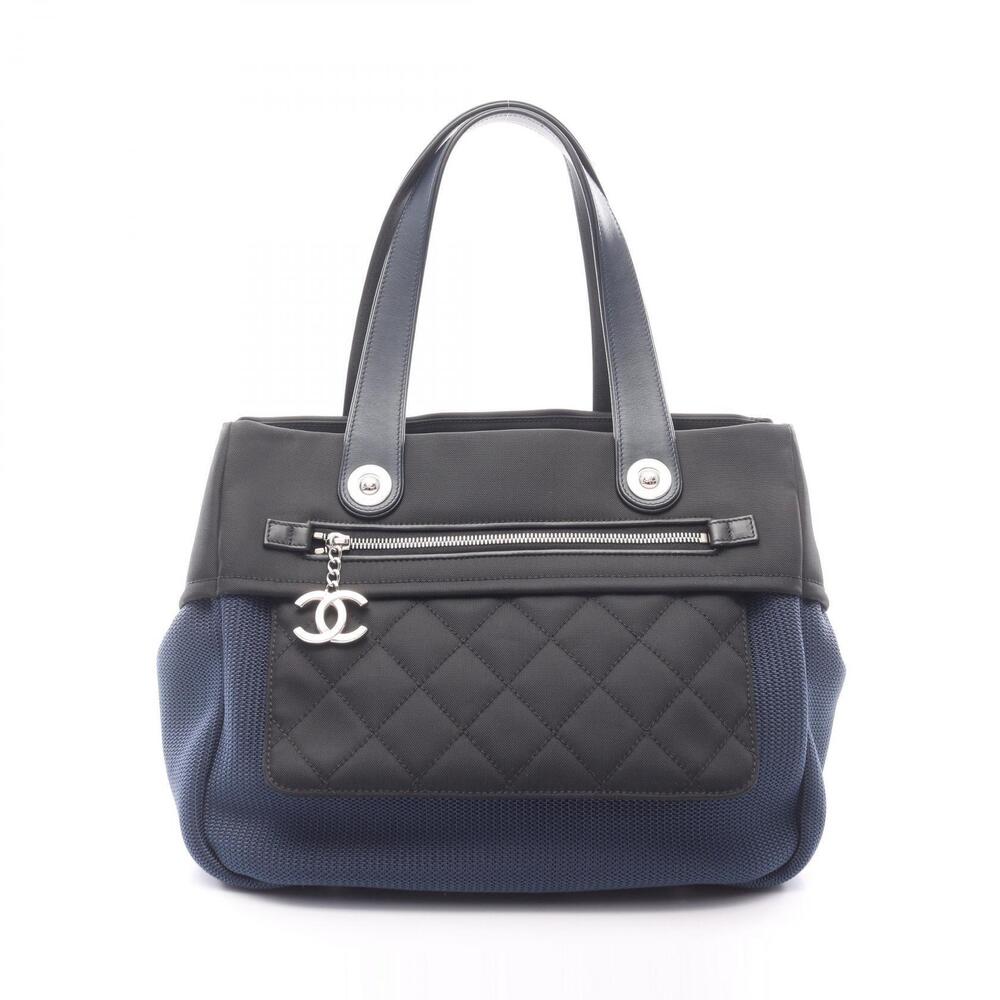 Chanel Paris Biarritz Handbag Leather Blue Black